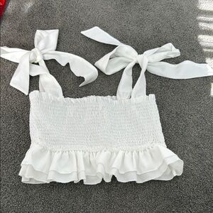 SHEIN White Smocked Ruffle Tank Top